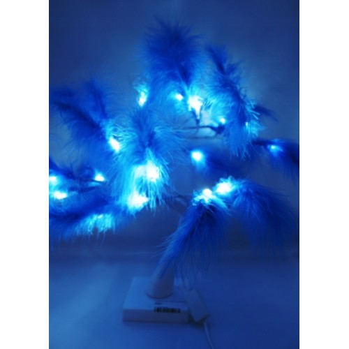 Lampka z piór drzewko choinka na biurko LED niebieska