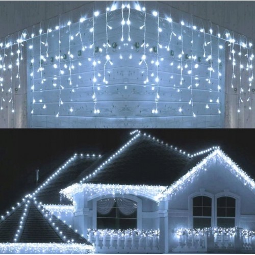 Lampki choinkowe sople 200 LED flash zimny biały