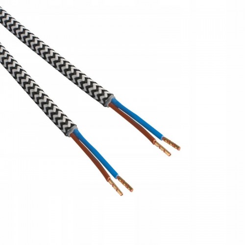 Przewód elektryczny kabel zasilający w oplocie 3 m biało-czarny