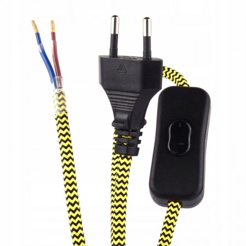 Kabel z włącznikiem w oplocie przewód elektryczny żółto-czarny