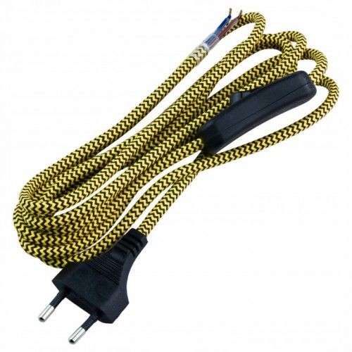 Kabel z włącznikiem w oplocie przewód elektryczny żółto-czarny