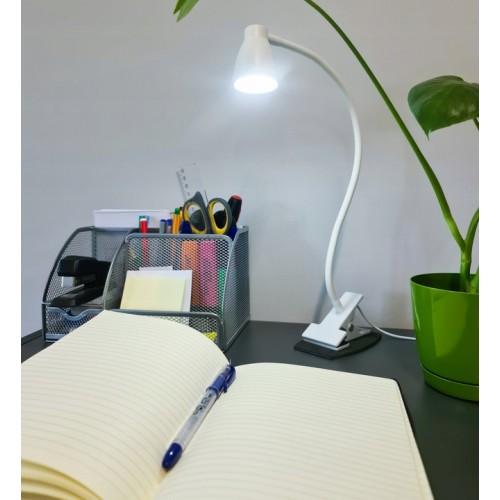 Lampka biurkowa szkolna na biurko z klipsem Led Usb biała