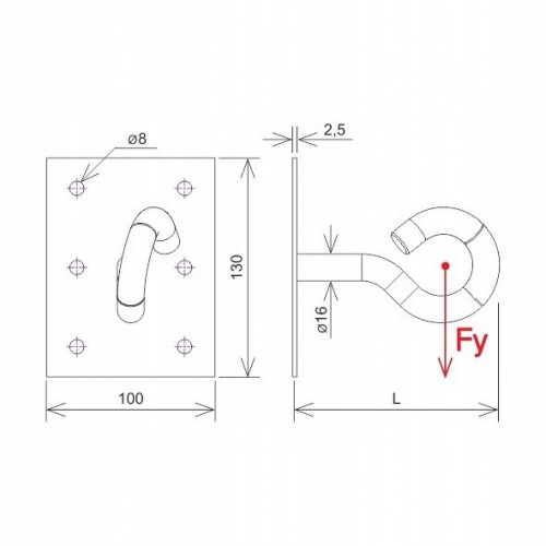 Hak płytkowy naścienny H 11 cm