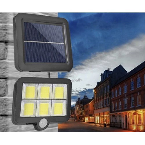 Mocna lampa solarna 120 led cob z panelem zewnętrznym i uchwytem