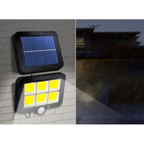 Mocna lampa solarna 120 led cob z panelem zewnętrznym i uchwytem