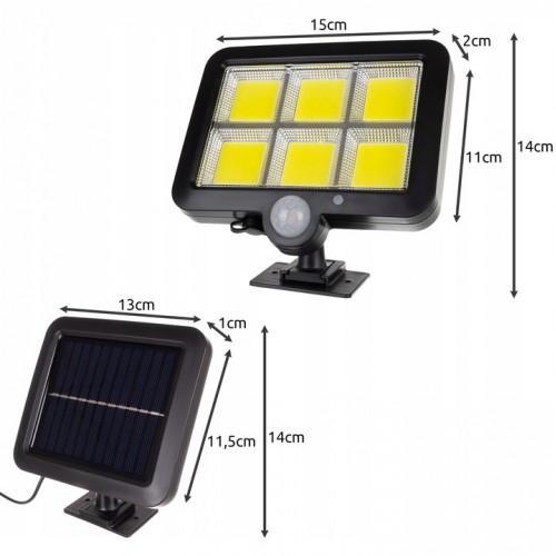 Mocna lampa solarna 120 led cob z panelem zewnętrznym i uchwytem