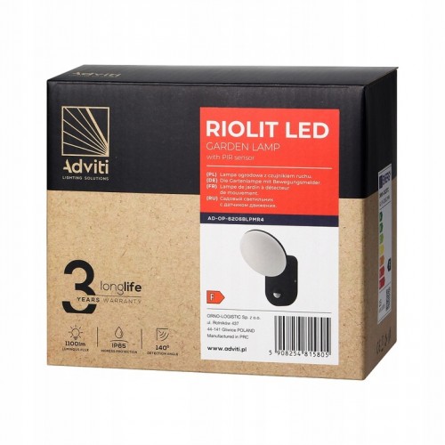 Lampa elewacyjna zewnętrzna led z czujnikiem ruchu  pir IP65 15W czarna