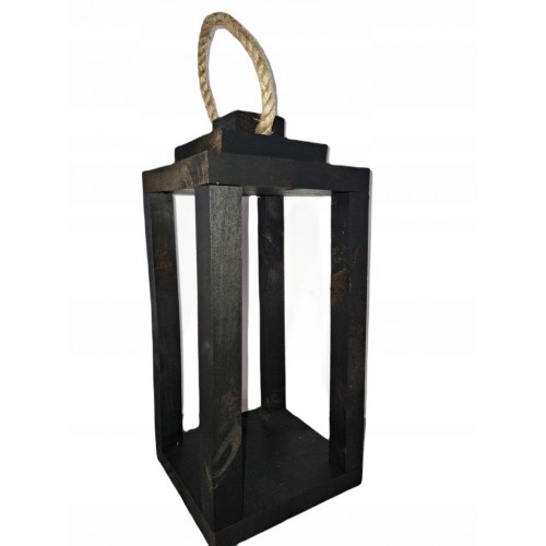 Lampion drewniany latarnia czarny z uchwytem 30cm