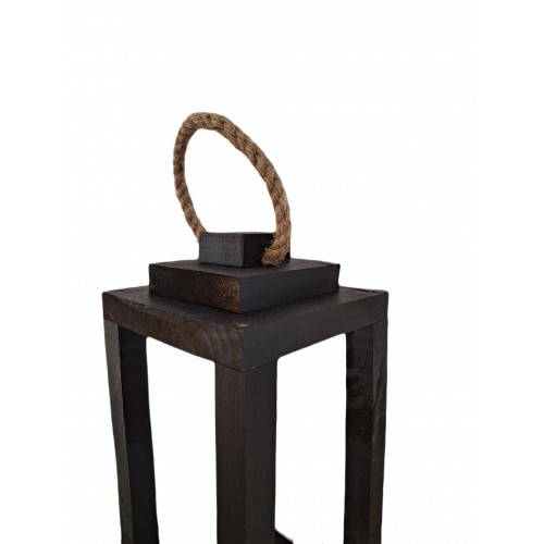 Lampion drewniany latarnia czarny z uchwytem 30cm