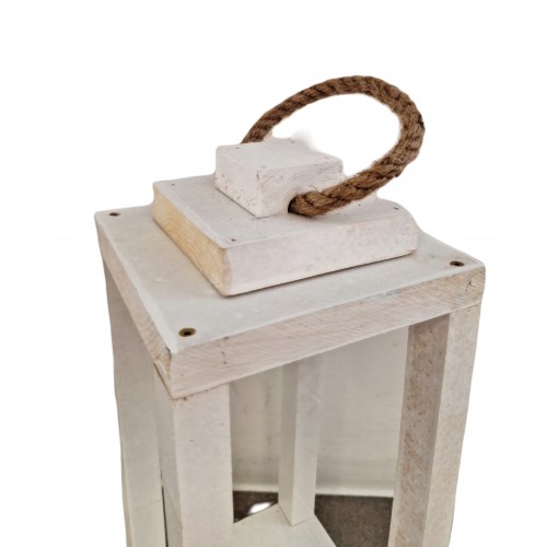 Lampion drewniany latarnia biały z uchwyt 30cm