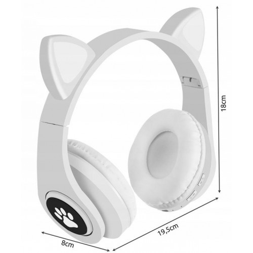 Słuchawki bezprzewodowe nauszne led rgb kocie uszy białe