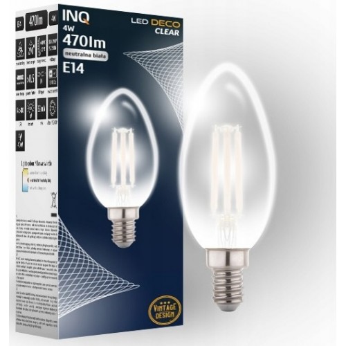 Żarówka LED E14 6W (zamiennik 48W) 600lm B37 230V 3000K (ciepło-biała) DECO CLEAR INQ