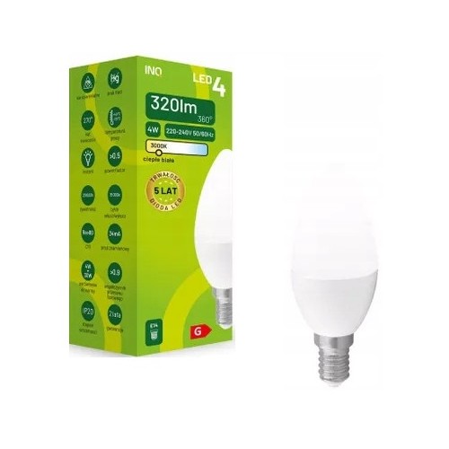 Żarówka led świeczka e14 4w ciepła 3000k