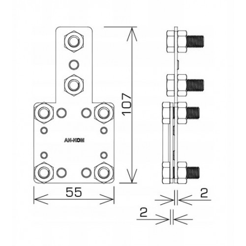Złącze kontrolne stalowe ocynkowane 4xM8 ocynk do łączenia drutu i bednarki