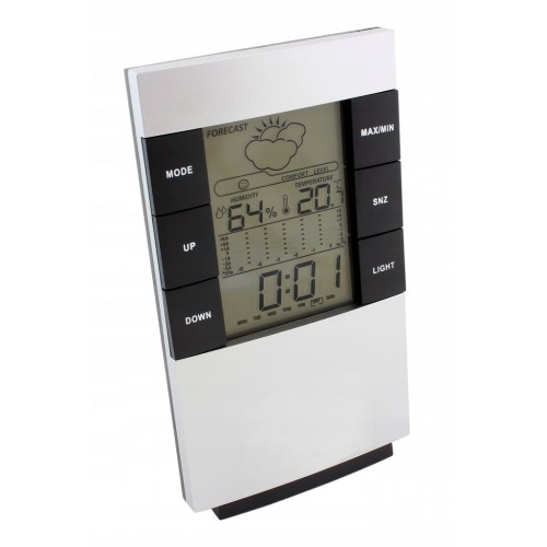 Stacja pogody zegar budzik kalendarz termometr pokojowy lcd biały