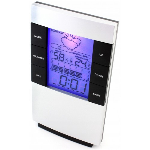 Stacja pogody zegar budzik kalendarz termometr pokojowy lcd biały