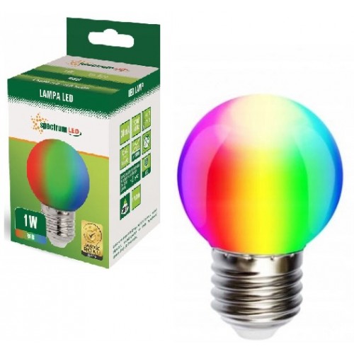 Żarówka LED kula dekoracyjna multikolor  RGB E27 1W 270°