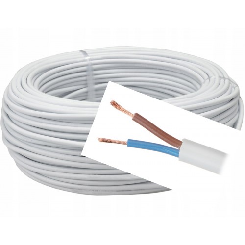 Przewód kabel mieszkaniowy instalacyjny elektryczny OMY 2x0,5 mm2 H03VV-F 300V biały