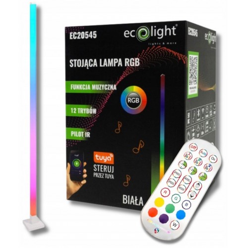 LAMPA STOJĄCA PODŁOGOWA MUZYCZNA RGB TUYA PILOT 12 TRYBÓW BIAŁA