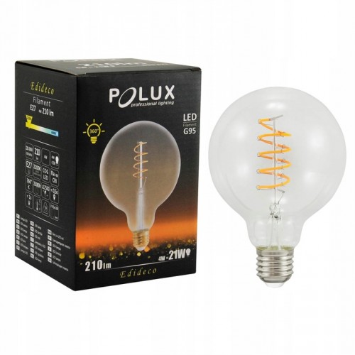 RETRO ŻARÓWKA LED DEKORACYJNA FILAMENT VINTAGE G95 E27 4W SANICO POLUX BARWA CIEPŁA