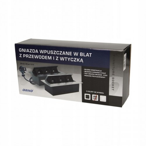 GNIAZDO MEBLOWE WPUSZCZANE W BLAT 3x2P+Z przewód 1,5m 3x1,5mm² 667838