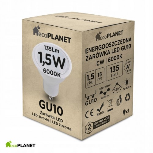 Żarówka LED GU10 1,5W CW 135lm ecoPLANET Barwa Zimna 6000K