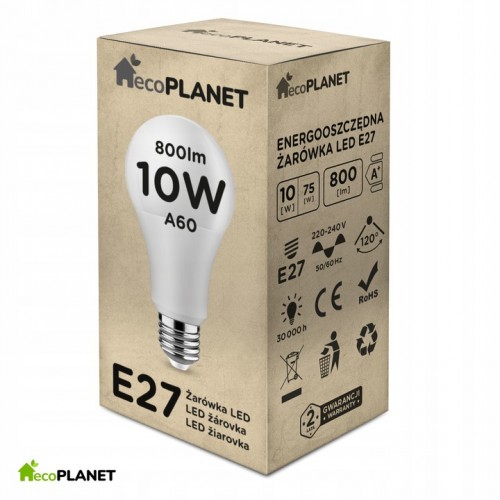 Żarówka LED E27 A60 10W 800lm BARWY ecoPLANET