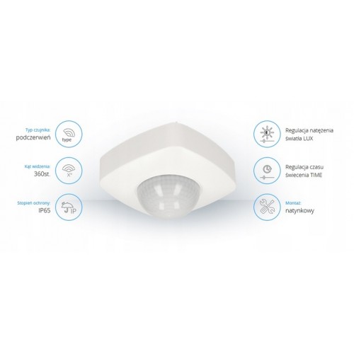 Czujnik Ruchu i Obecności 3 Sensory LED 360st. Hermetyczny IP65 2000W Biały