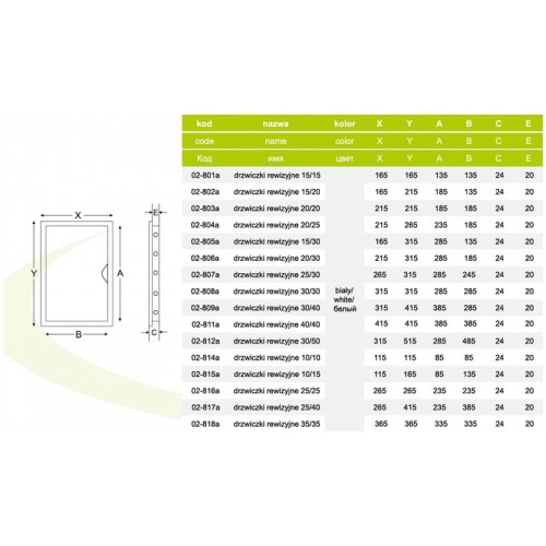 DRZWICZKI REWIZYJNE PLASTIKOWE airRoxy 20 x 25 cm ABS