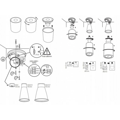 Lampa Sufitowa LED Tuba Spot Hermetyczna AQILO E27 Duży Gwint IP65 Biała