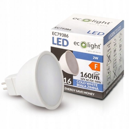 ŻARÓWKA LED GU5,3 MR16 2W 12V AC DC 6500K Zimna Barwa 160lm Ecolight