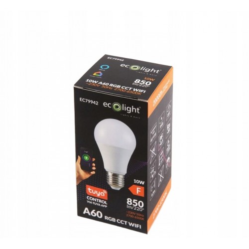 ŻARÓWKA LED KOLOROWA SMART RGB WiFi TUYA CCT E27 10W