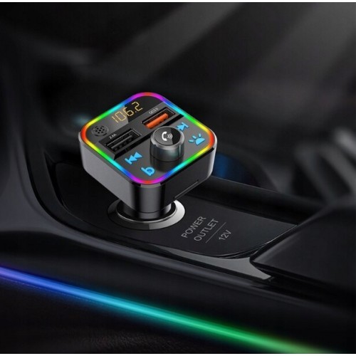 TRANSMITER FM BLUETOOTH MP3 SD ŁADOWARKA 2xUSB SZYBKIE ŁADOWANIE QC3.0 RGB