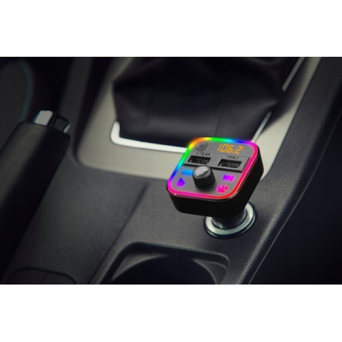 TRANSMITER FM BLUETOOTH MP3 SD ŁADOWARKA 2xUSB SZYBKIE ŁADOWANIE QC3.0 RGB