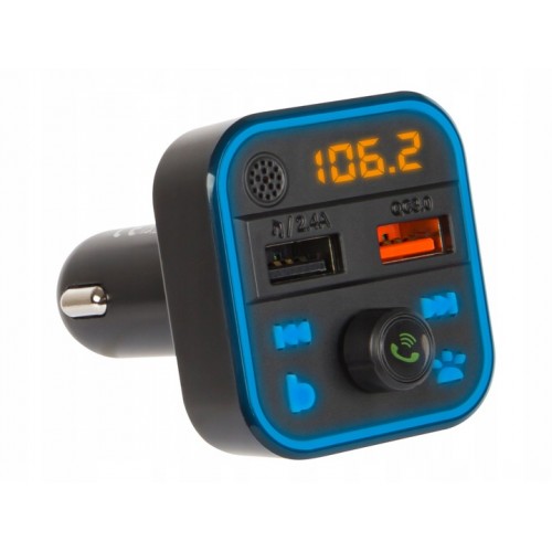 TRANSMITER FM BLUETOOTH MP3 SD ŁADOWARKA 2xUSB SZYBKIE ŁADOWANIE QC3.0 RGB