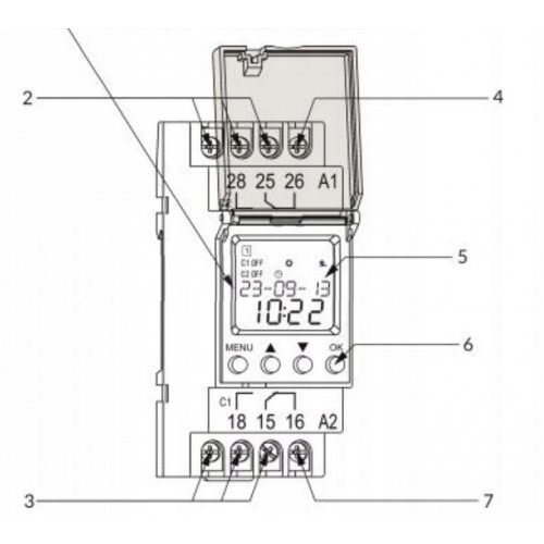 Elektroniczny programator czasowy 100 programów 16A/230V 2 moduły DIN TH-35