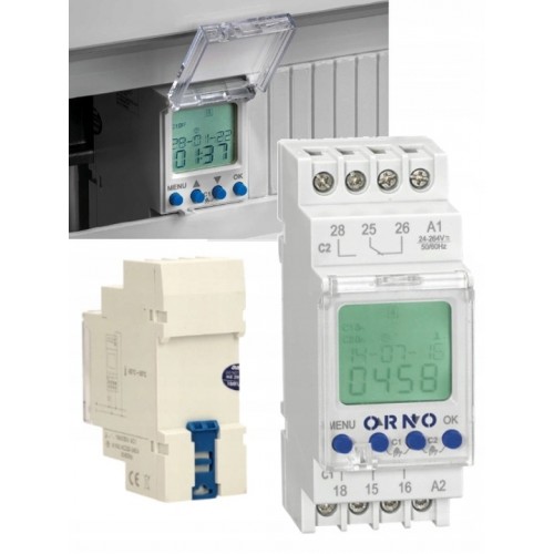 Elektroniczny programator czasowy 100 programów 16A/230V 2 moduły DIN TH-35