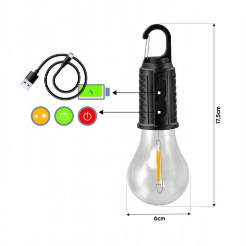 Lampa Turystyczna Żarówka Kempingowa LED Ściemniana Kabel Na Wycieczkę