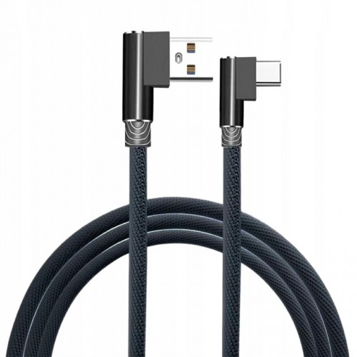 KABEL USB – USB-C KĄTOWY 90 SZYBKIE ŁADOWANIE QC 2A MOCNY OPLOT 1M KK21P