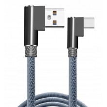 KABEL USB – USB-C KĄTOWY 90 SZYBKIE ŁADOWANIE QC 2A MOCNY OPLOT 1M KK21P