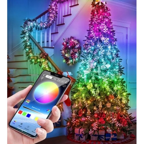 Lampki Choinkowe Taśma LED Pasek Aplikacja 200 LED RGB Pilot Bluetooth 10m