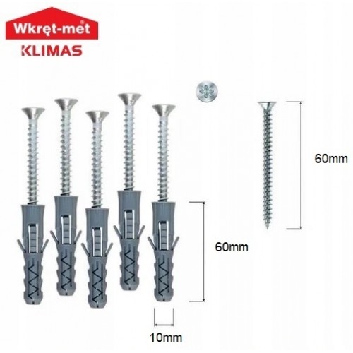 KOŁKI ROZPOROWE 10x60 Z WKRĘTEM 6x60 STOŻKOWE PZ3 DYBLE