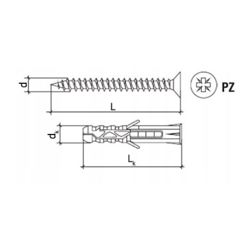 KOŁKI ROZPOROWE 8x40 Z WKRĘTEM 4x45 STOŻKOWE PZ2 100szt KRX-084045 KLIMAS