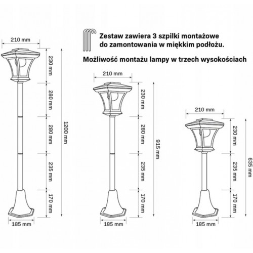 Lampa Ogrodowa LED Latarnia Solarna Zewnętrzna 1,6W Stojąca SŁUPEK 120cm