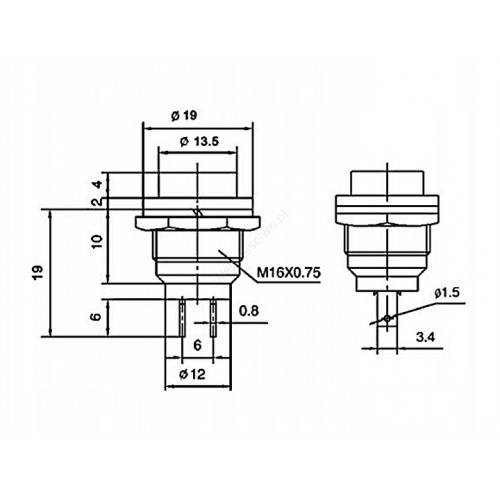 Przełącznik ON-OFF monostabilny 2pin 230V PBS-26B przyciskany push czerwony