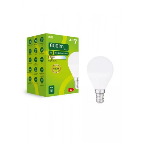 Żarówka LED G45 E14 7W KULKA 600lm 3000K INQ ELP044WW