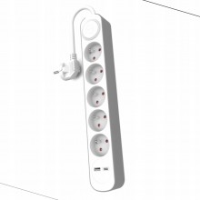 PRZEDŁUŻACZ 5 GNIAZD Z UZIEMIENIEM 2xUSB A+C 1.5M BIAŁO-SZARY PLASTROL