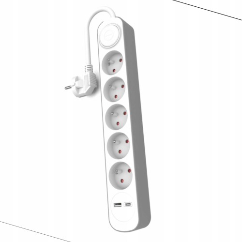 PRZEDŁUŻACZ 5 GNIAZD Z UZIEMIENIEM 2xUSB A+C 1.5M BIAŁO-SZARY PLASTROL