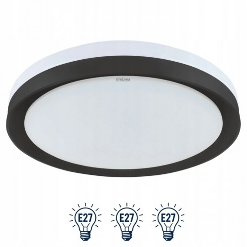 Plafoniera sufitowa Lampa okrągła na 3 żarówki E27 w czarnej obudowie IDEUS