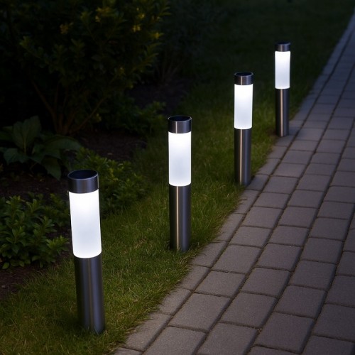 Słupek solarny srebrny Lampa ogrodowa wbijana zimna Lampka LED chrom IDEUS